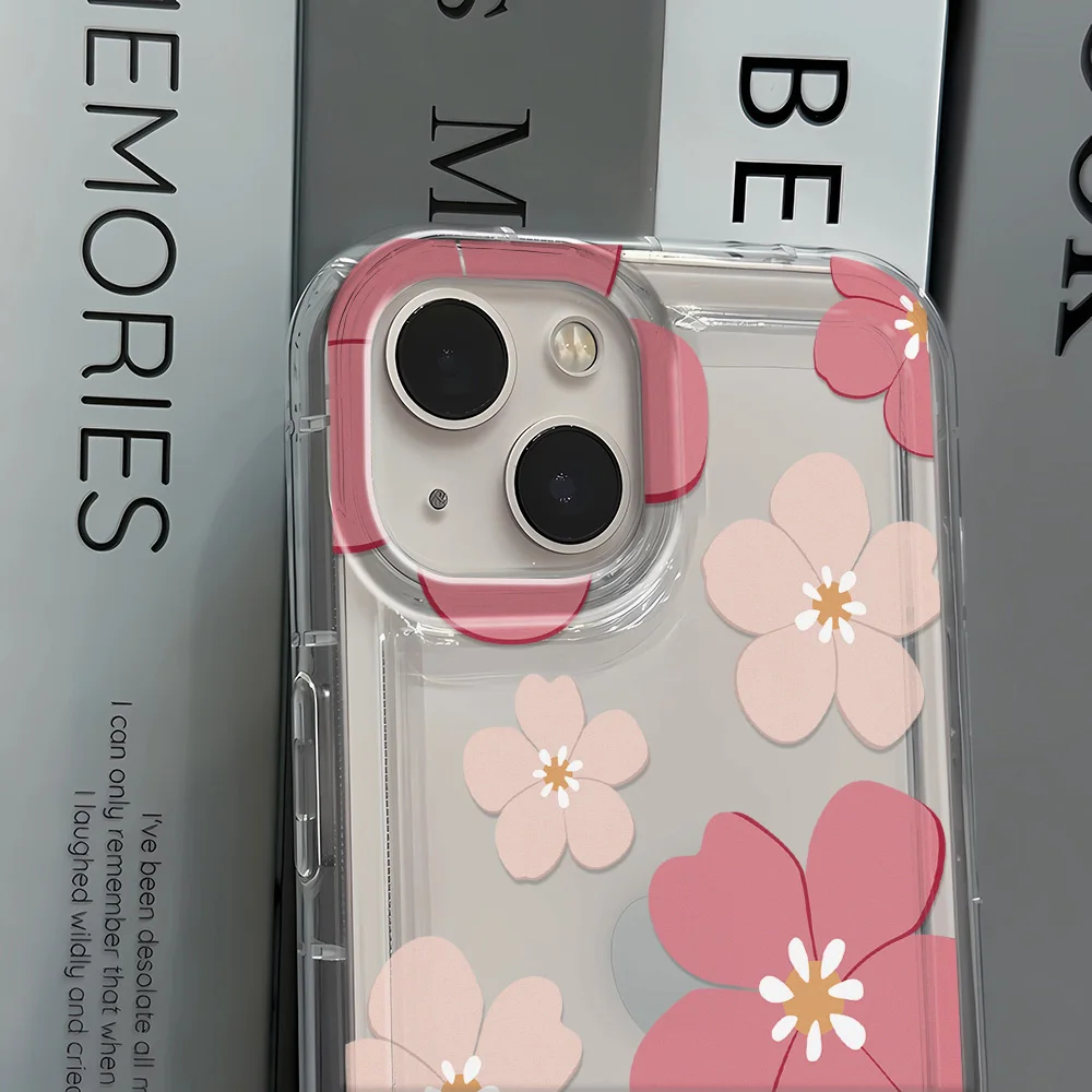 Pink Flower Shockproof Transparent Soft TPU Phone Case