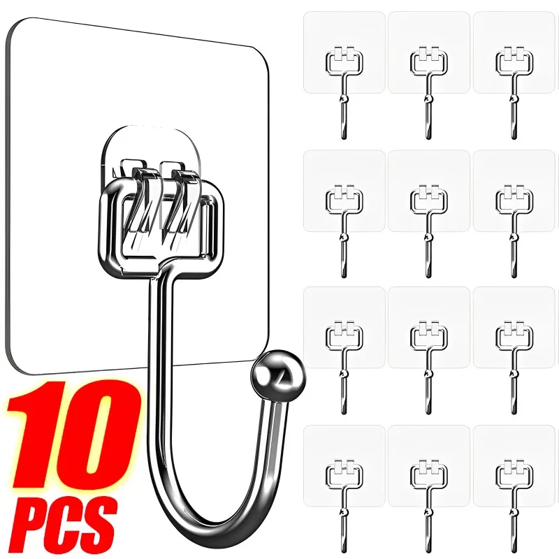 

10/5/1PCS Transparent Wall Hooks Heavy Duty Multi-Purpose Towel Clothes Key Punch Free Hook Door Hangers for Kitchen Bathroom