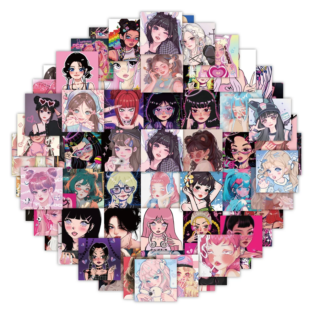 10/30/60pcs YK2 Anime Girls Stickers Kawaii Decoration Cartoon Decals  Waterproof Graffiti Phone Laptop Diary Cute Sticker Toys