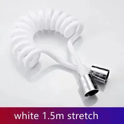 Flexible Universal Shower Hose with Spring Extension - Durable Hand Sprayer Connector (White 1.5M)