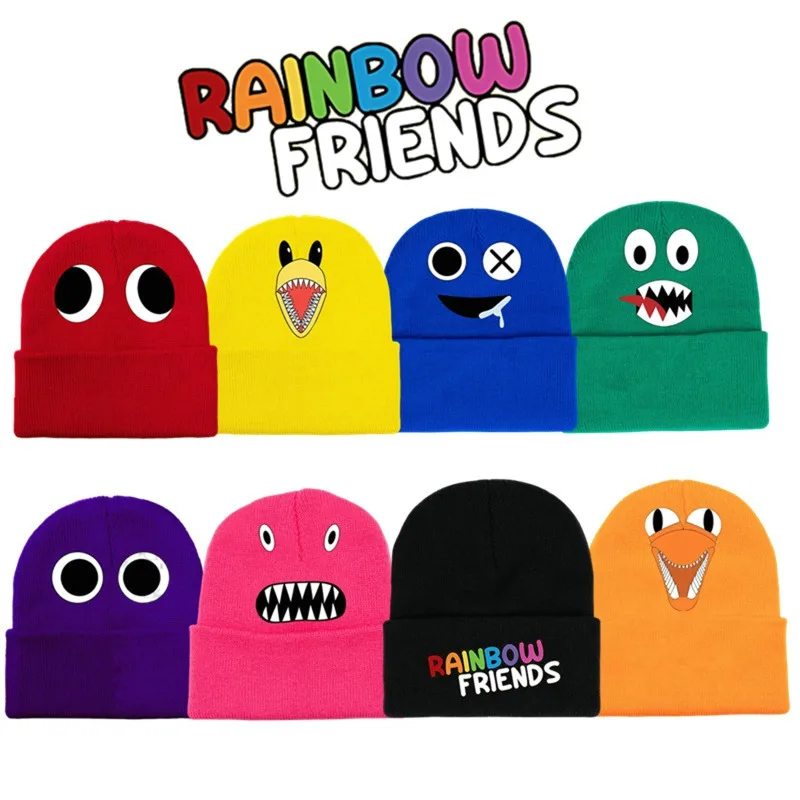 

New Rainbow Friends Hat Colorful Cold Winter Warm Cap Kawaii Anime Action Figure Toys Cute Game Blue Monster Hat Gifts For Kids
