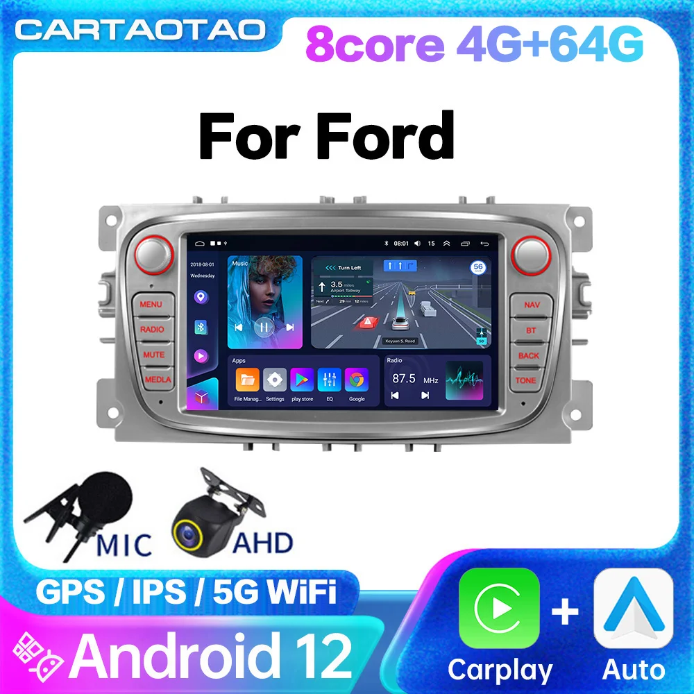 Autoradio GPS Navi für Ford Focus Mondeo S/C-MAX Galaxy Android 13 WIFI FM RDS