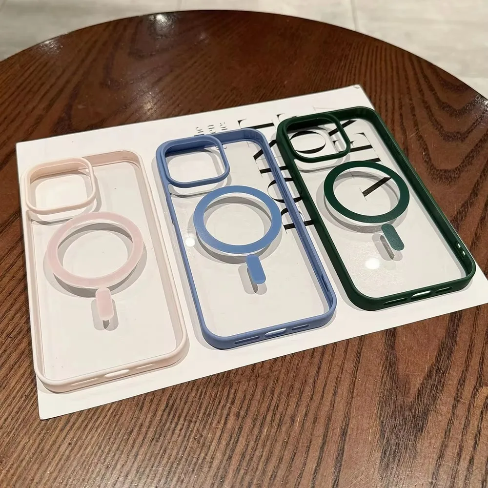 Acrylic Wireless Charge Phone Case For iPhone 16 15 14 13 12 11 Pro Max Plus For Magsafe Transparent Magnetic Hard Cover 4