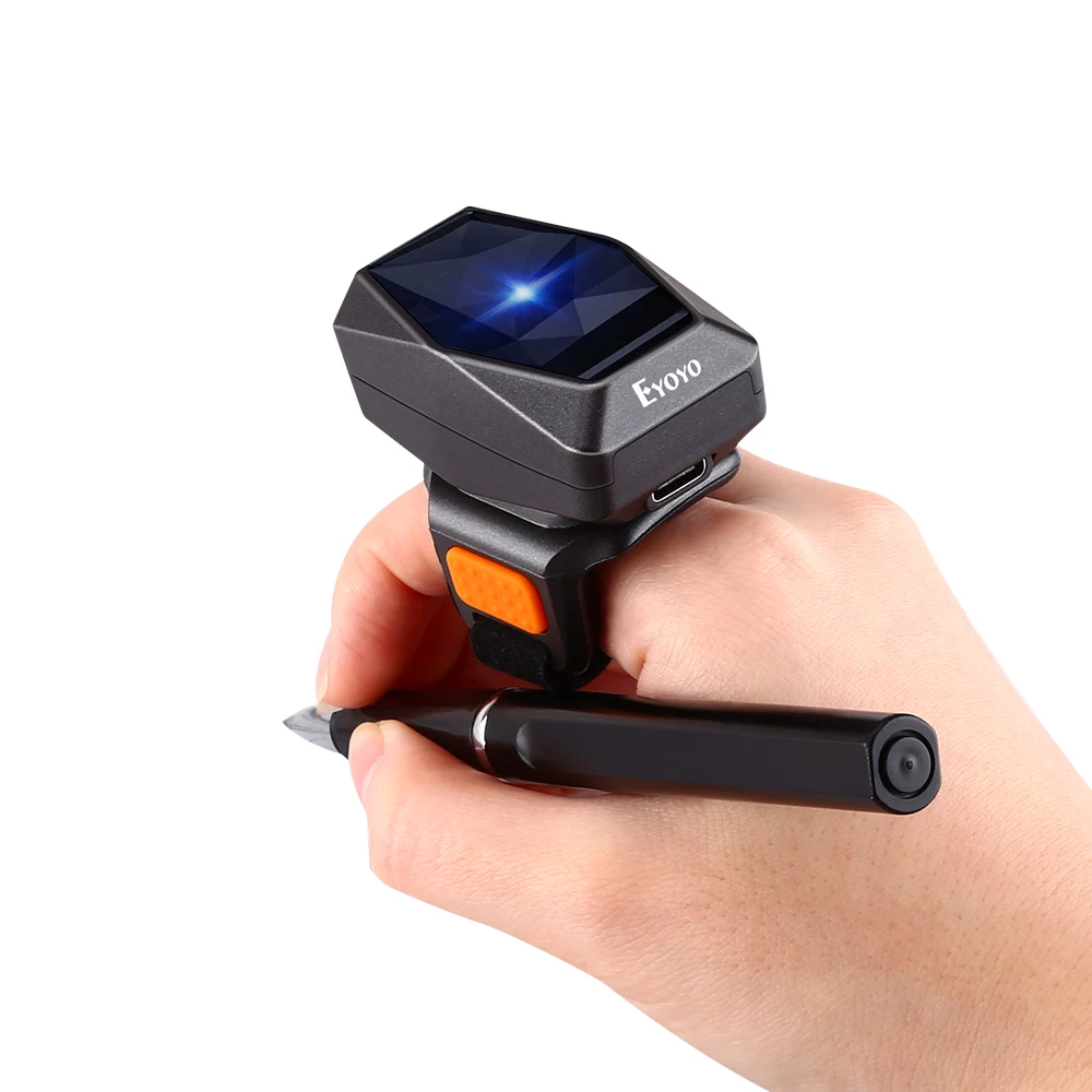 Eyoyo Barcode Scanner Wireless Mini Portable 2D 1D Wearable Ring Bar Code Reader 3In-1 Bluetooth Finger Scanners Screen Scanning hp scanner