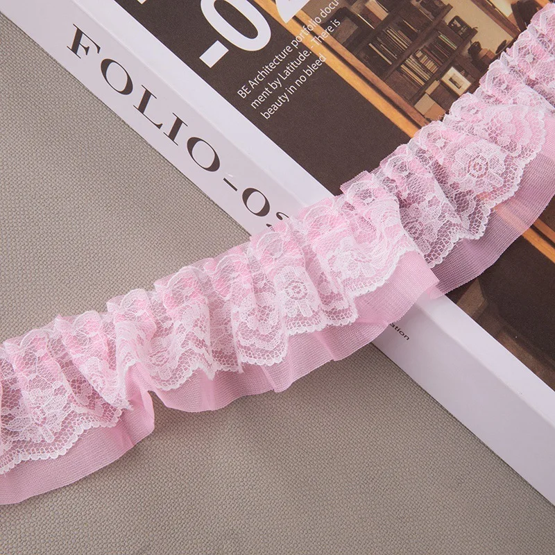 5CM Wide Double Layers 3d Pleated Chiffon Fabric Frilled Needlework Ribbon Dress Collar Ruffle Trim DIY Clothing Sewing Decor chiffon fabric chiffon lace fabric clothing accessories