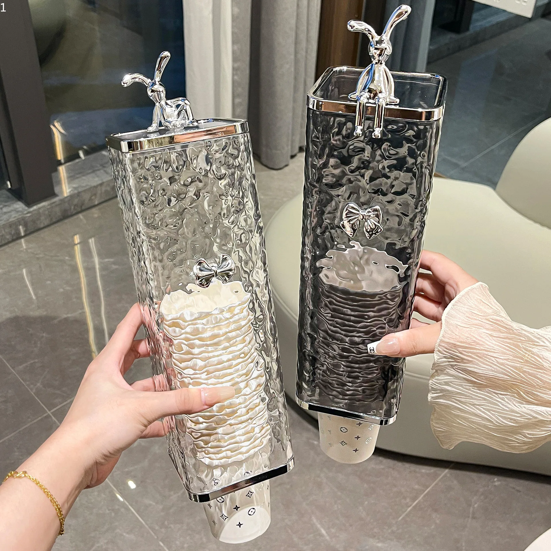 Glacier Pattern Cup Extractor Cup Holder Transparent Wall Mounted Disposable Cup Storage No Punching Shelf Dust Proof