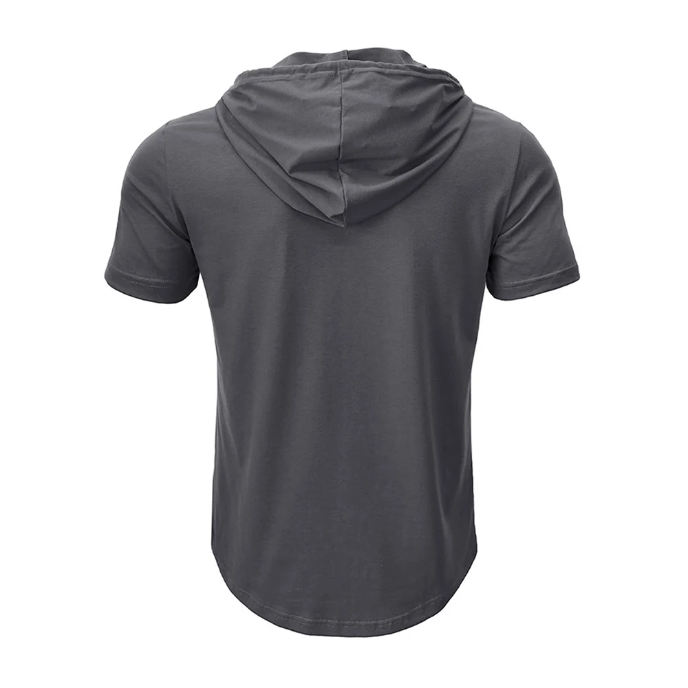 Men T Shirts  Summer Slim Fitness Hooded Short-Sleeved Bodybuilding Quick Dry Tshirt Male Gym Clothes Breathable Sports Tops - 6