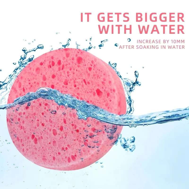 압축된 천연 얼굴 스펀지, 원형 부드러운 각질 제거 클렌징 스펀지, 재사용 가능한 각질 제거용 메이크업 스펀지