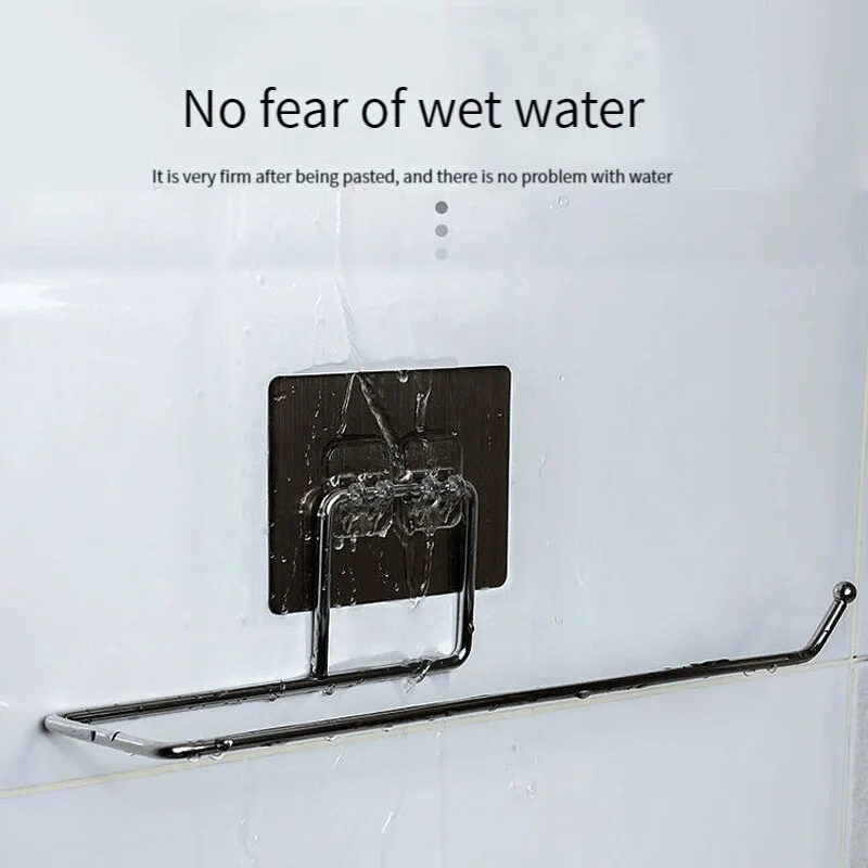 Non-Porous Self-Adhesive Stainless Steel Dishcloth Paper Towel Rack Kitchen Bathroom Towel Storage Rack Roll Paper Hanging