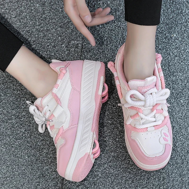 Kids Shoes Roller Skates Kids Roller Skate Shoes Children With 4 Wheels Rollerskates Fashion Girls Boys Outdoor Deformation Skating Shoes Sneakers Sports