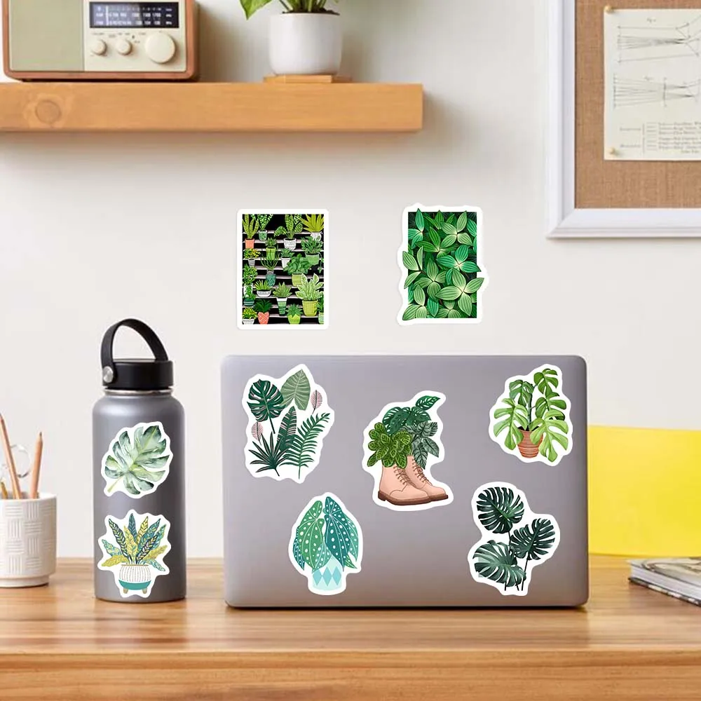 Decorative Stickers Cute Watercolor Green Plant Stickers Leaf Pattern