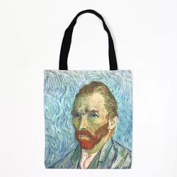 Van Gogh Inspired Canvas Tote: Artistic Oil Painting Design with Starry Night & Sunflower Motifs (Van Gogh)