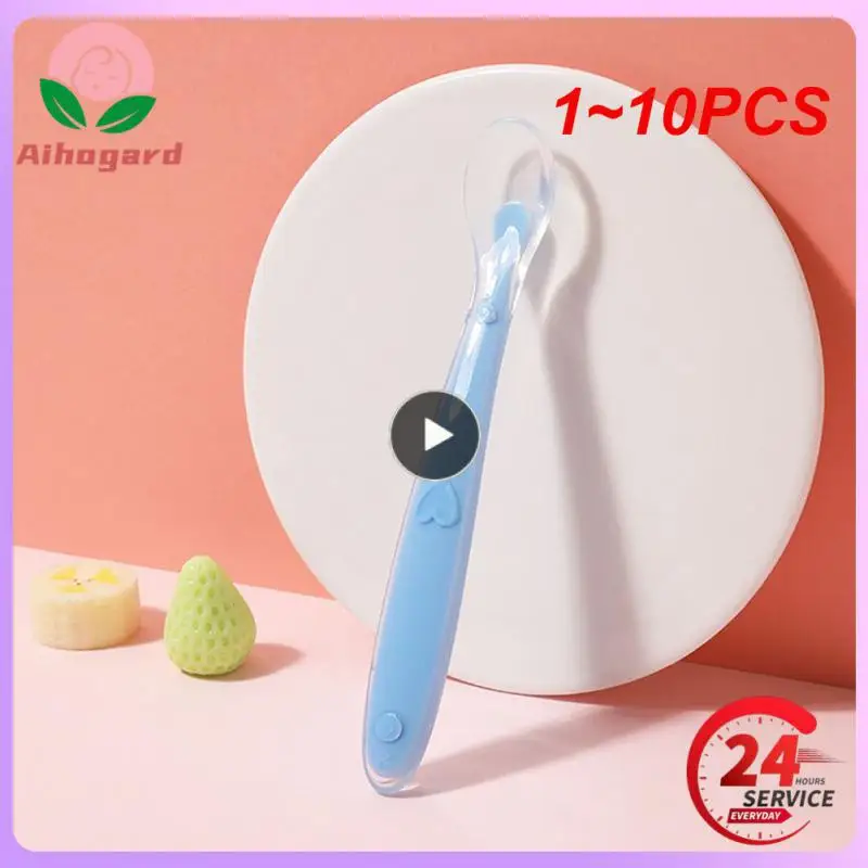 

1~10PCS Soft Silicone Baby Feeding Spoon Candy Color Temperature Sensing Spoon Children Food Baby Spoons Feeding Dishes Feeder