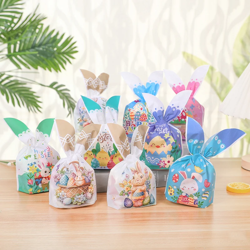 25/50pcs Easter Rabbit Ear Candy Cookies Bag Cute Bunny Eggs Gift Packaging Bag Kids Easter Birthday Party Favors Decor Supplies