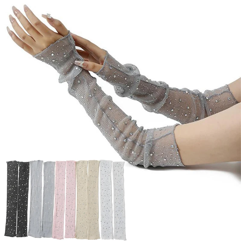 Fingerless Gloves Mesh Oversleeve Diamond Sequin Summer Sunscreen Sleeve