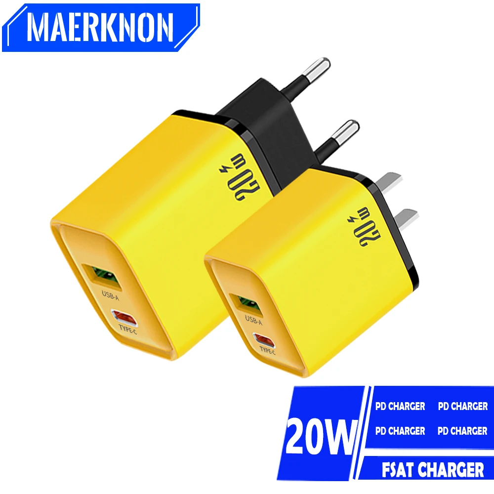 

Зарядное устройство с 2 портами USB Type-C и поддержкой быстрой зарядки, 20 Вт