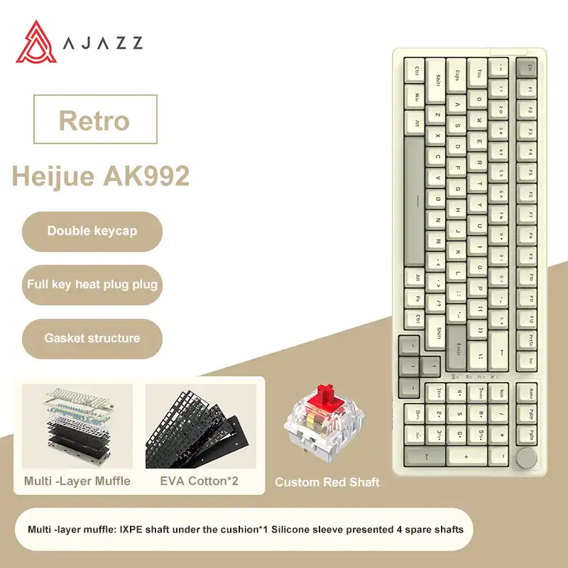 AK992 Retro Wired Mechanical Keyboard 100% 98-Key Full Layout Hot