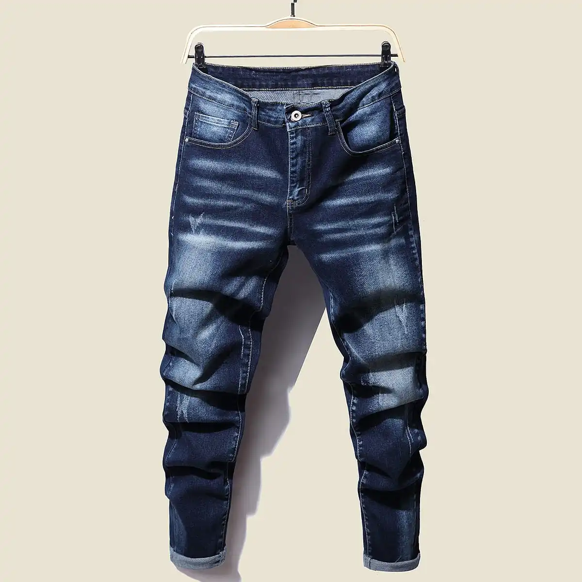 

2023 New Men's Stretch Regular Fit Jeans Business Casual Classic Fashion Denim Male Trousers Men's Dark Blue Grey Trousers