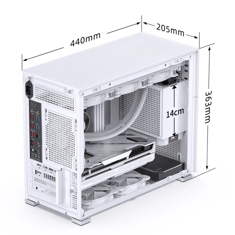 JONSBO Pinecone D31 메시 보조 스크린, 화이트 MATX 케이스, 듀얼 360 콜드 ATX 전원 C타입 Gen2, 10Gbps 표준 8 인치 스크린, 7 팬
