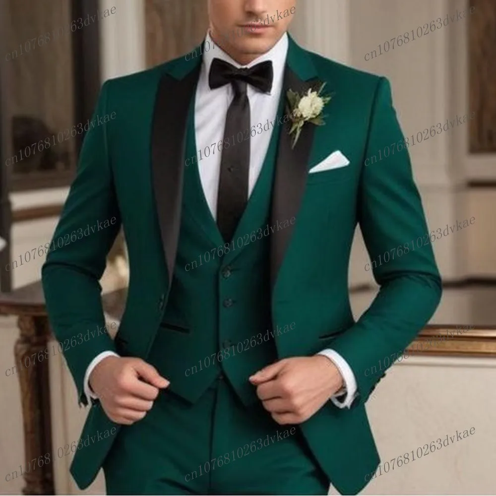Black Lapel Purple Formal Business Men Suit Groom Groomsman Wedding Party Prom Male Tuxedos 3 Piece Set Blazer Vest Pants