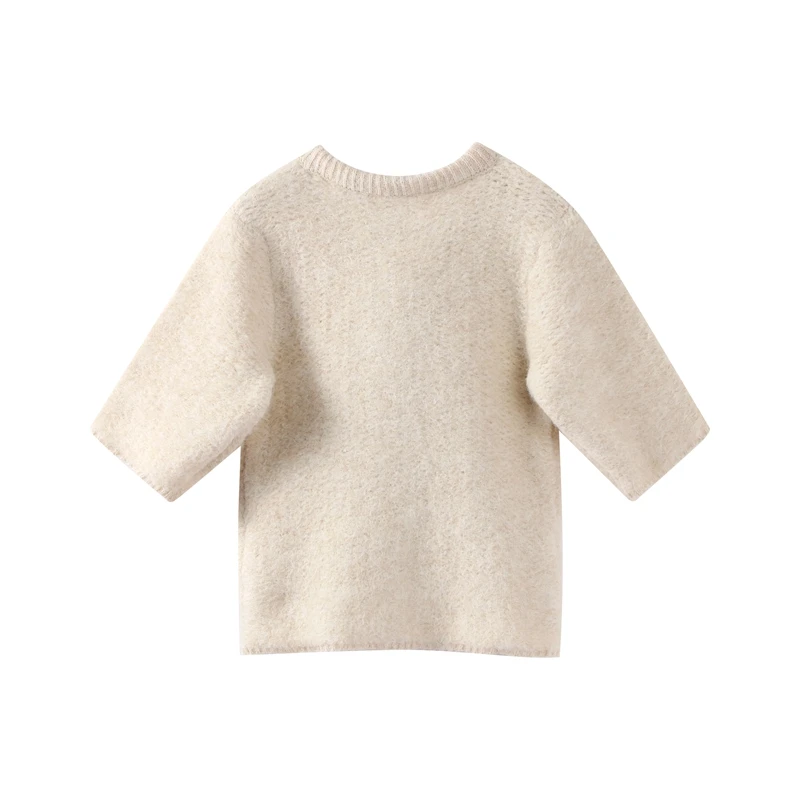 Mohair Knitted Short Sleeve Cardigan Women Lace Bow Single Breasted O-neck Slim Sweater Autumn Winter Fashion Lady Knitwear