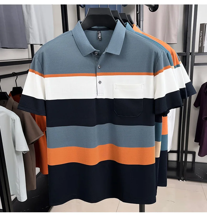Quality trendy short sleeve polo shirt men fashion color blocked striped pocket design comfortable breathable summer T-shirt 15 S2b9b719ac53d47a29a065fd62b4404dbj