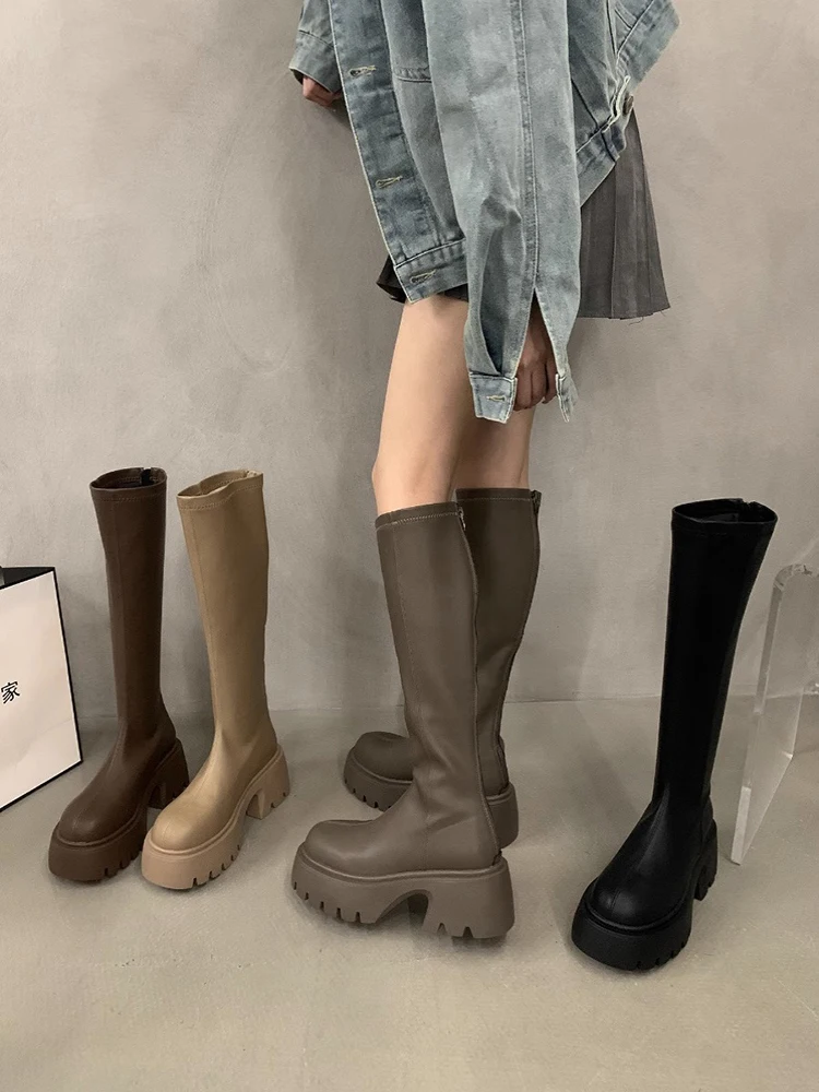 

Сапоги женские на платформе и высоком каблуке, на молнии, с круглым носком