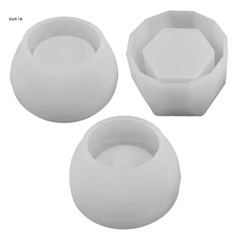 

X7YA 3 Pcs UV Crystal Epoxy Molds Handmade Round Bowl Hexagon Cup Dishes Resin Mold Fruit Tray Plate Jewelry Box Casting Mold