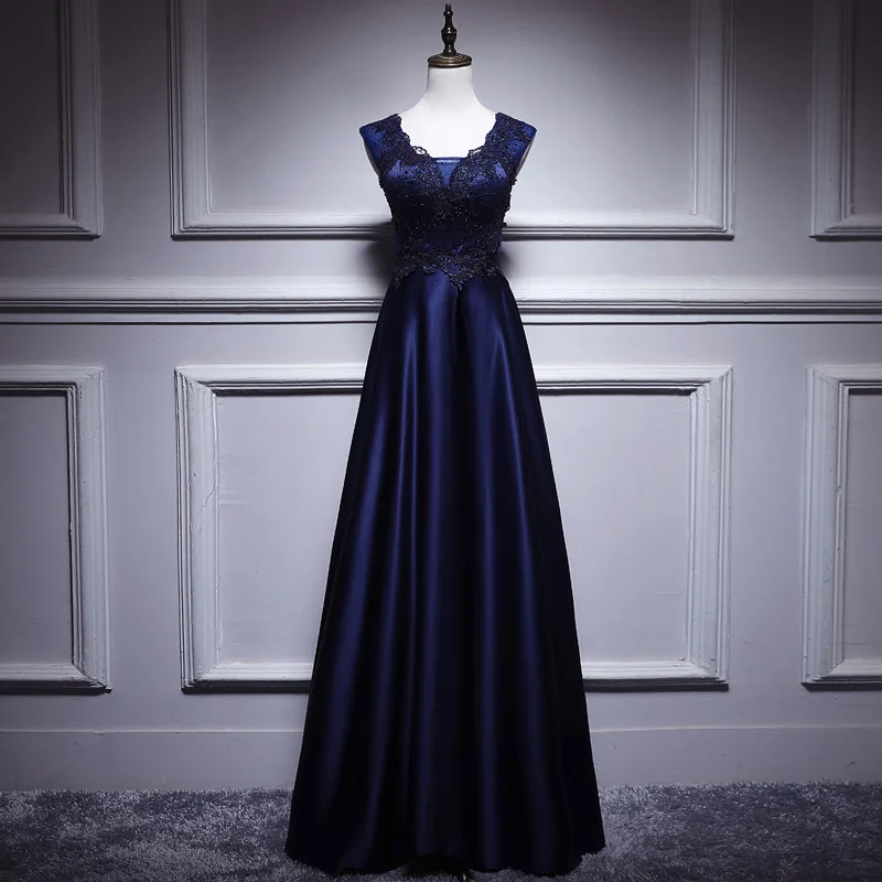 

Elegant Evening Dresses lace long A-LINE Sleeveless O-neck 2024 ever pretty of Dusty Navy Simple Bridesmaid dress Women