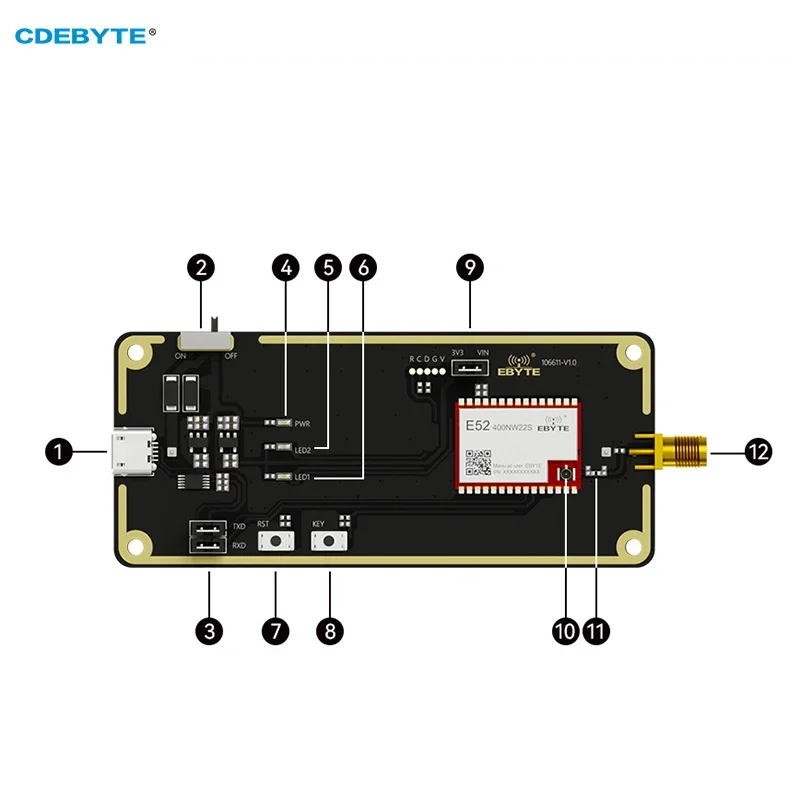 LoRa Mesh Wireless Module Test Board CDEBYTE E52-400NW22S-TB 433MHz 22dBm USB Interface Pre-Welded E52-400NW22S Self-routing