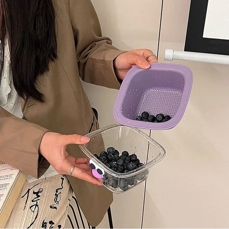 Fruit Drain Basket Removable Double Layer Fruit Vegetable Basin Draining Basket