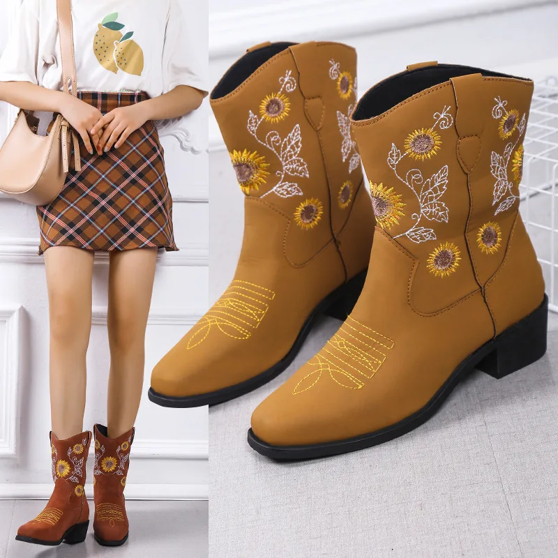 Autumn and Winter Women Boots New Denim Boots Embroidered Martin Boots Anti Slip Knight Boots Fashion Women Shoes Platform Shoes