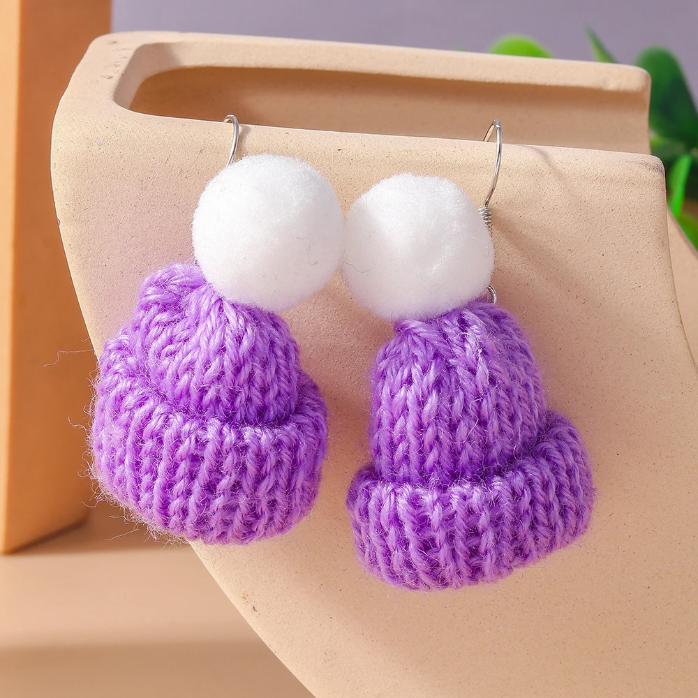 Aihua Niedliche gestrickte Weihnachtsmütze-Ohrringe für Frauen und Mädchen, gewebte Weihnachtsmütze, Ohrringe, Neujahr, Urlaub, Party, Schmuck, Geschenke – Detail 9
