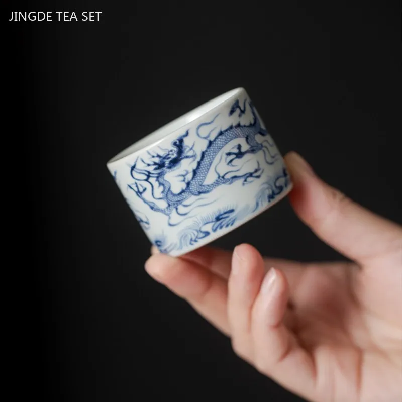 Jingdezhen Blue and White Porcelain Dragon Pattern Tea Set Handmade Beauty Gaiwan Tea Maker Exquisite Master Cup Chinese Tea Set