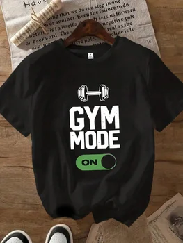 Gym Mode Turn on Dumbbell Round Neck Womens T-shirt Short Sleeve Fashion Print Short Sleeve Shirt Women Clothing 1