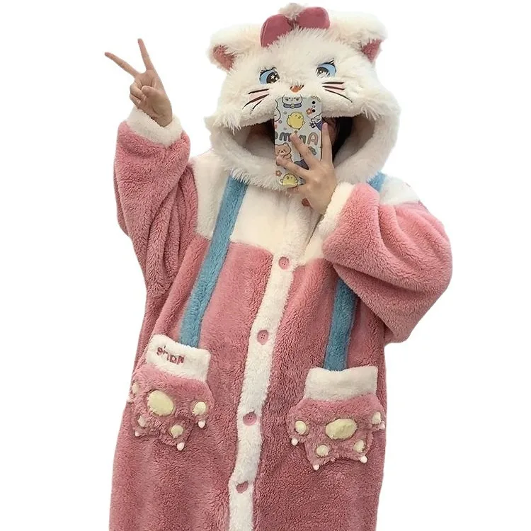 MINISO Adult Marie Cat Cosplay Costume Robes Kigurumi Onesie Anime Nightgown Halloween Cartoon Pajamas
