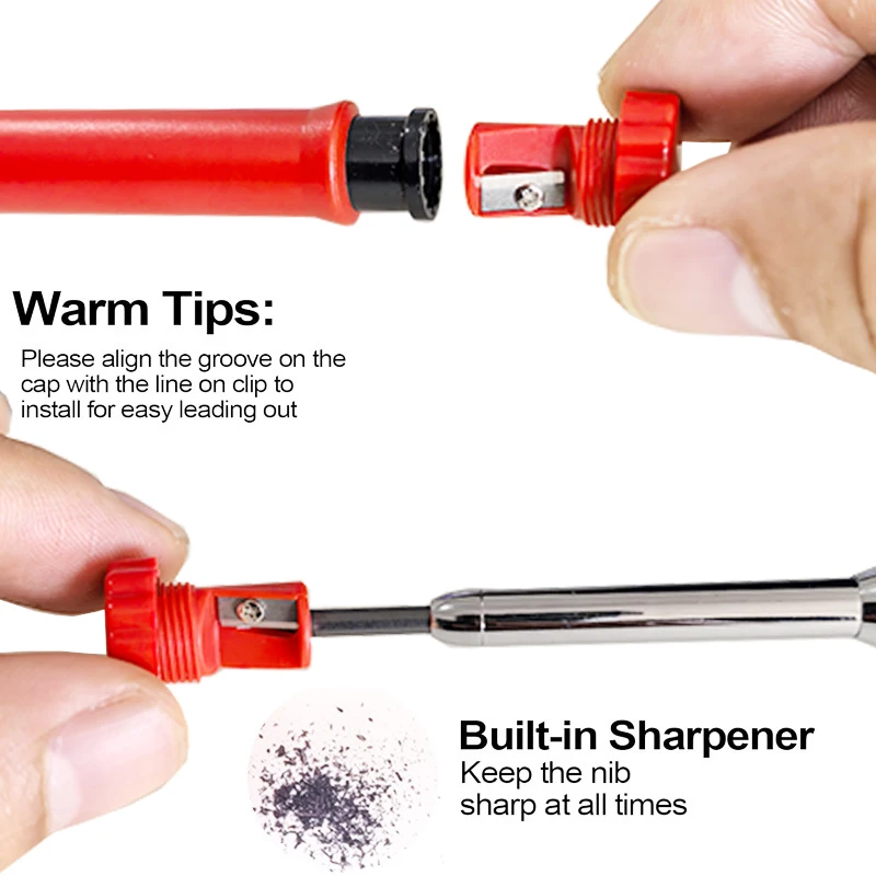 6-Color Deep Hole Woodworking Mechanical Pencils with Built-in Sharpener