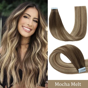 Newly 24'' Long Human Hair Extension Tape Ins Natural Real Human Hair Blonde Remy Gorgeous Seamless Skin Weft Adhesive Hairpiece
