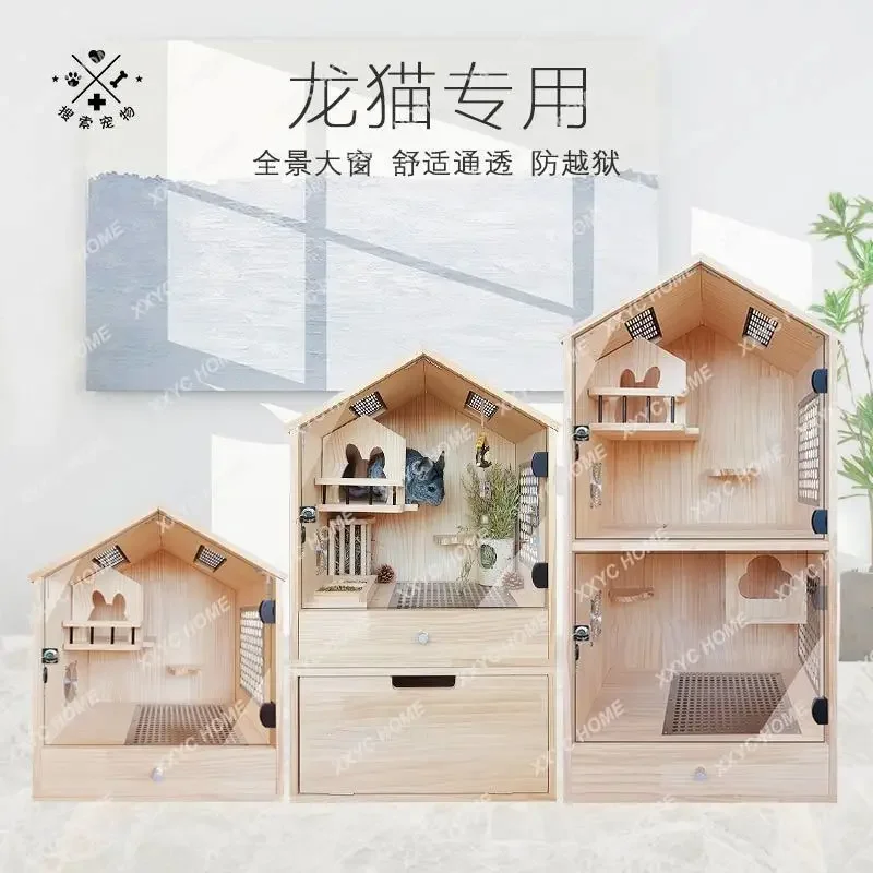 Chinchilla cabinet cage, nest solid wood special winter nest large villa pet air conditioner cabinet cage