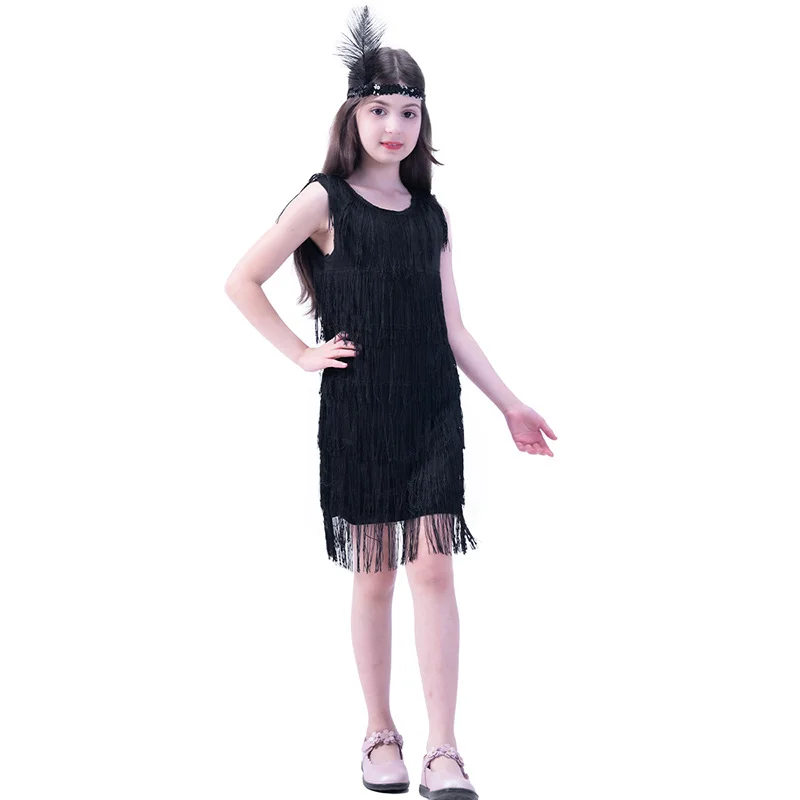 Kids 1920s Flapper Dress Costume - Fringed Roaring 20s Party Dress With Headband - View #3