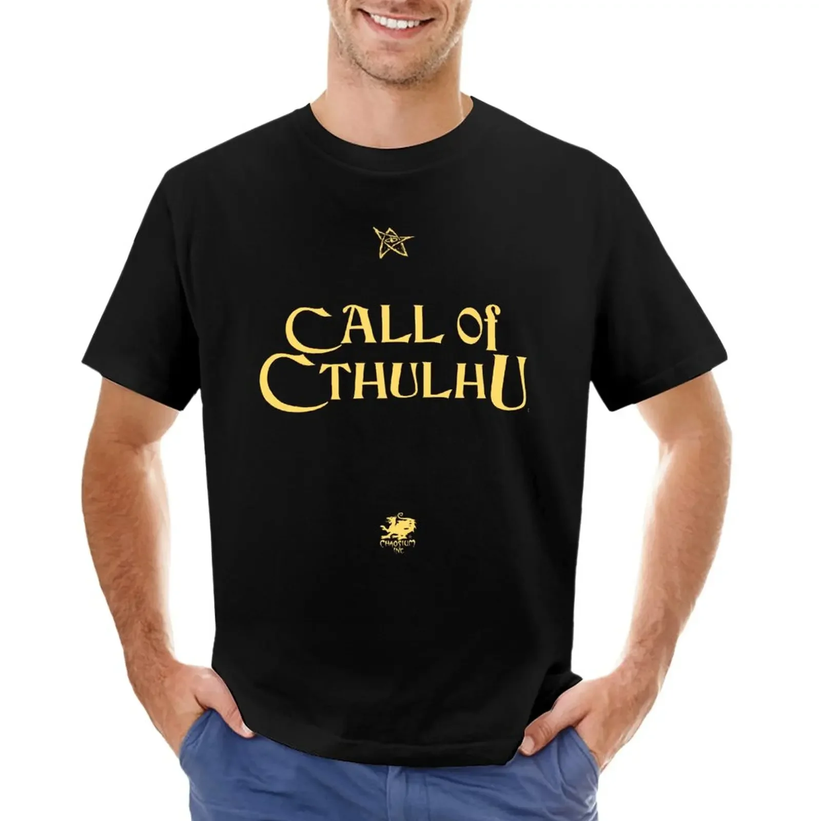 

Call of Cthulhu - Logo (gold with Elder Sign & Chaosium Inc. Logo) T-Shirt Blouse customs summer clothes fitted t shirts for men