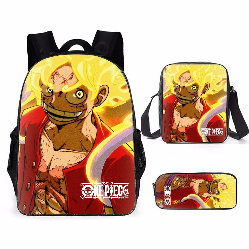 3Pcs Set Mochila One Piece Luffy gear 5 children\'s backpack boy School Bags For Teenage kids Backpack cosplay bag Pencil bag