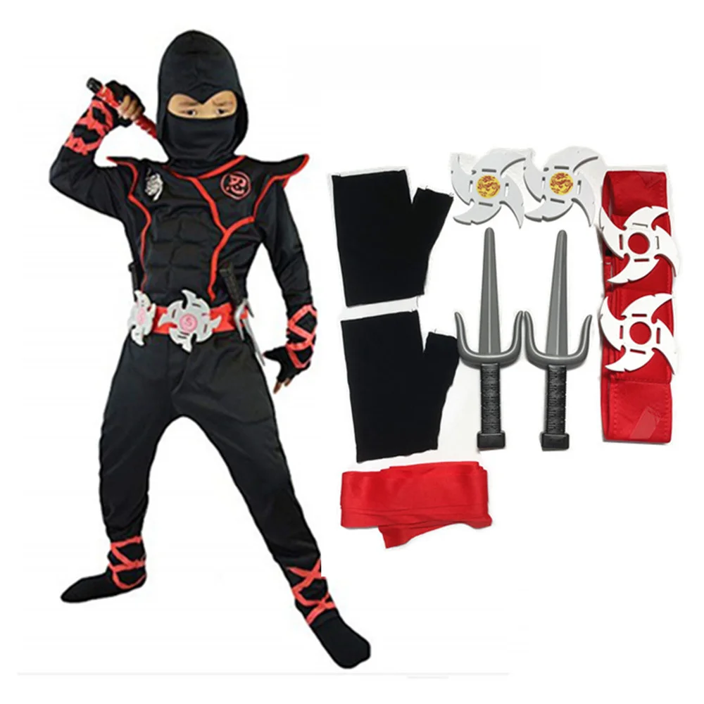 

Purim Kids Costume Ninja Cosplay Boys Girls Party Fancy Dress Dagger Knife Darts Carnival Swordsman Warr Suit