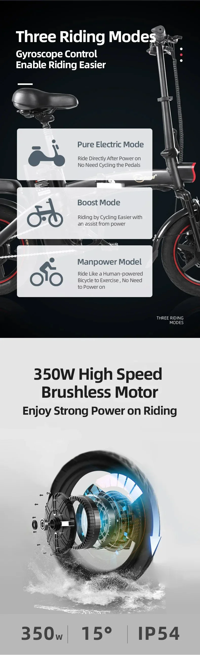 Ebike A5 Folding Ebike 350W engine 48V7.5AH Removable Battery City Electric Bike Adult 14-inch pull Aluminum allocy Electric Bicycle