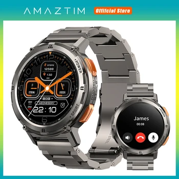 2024 Original AMAZTIM 탱크 T2 군용 스마트워치, AMOLED AOD, AI 음성 응답, 다이얼 전화, 5ATM 방수, 초과 피트니스 스마트 워치, 여성 남자 사촌 비즈니스 스마트워치