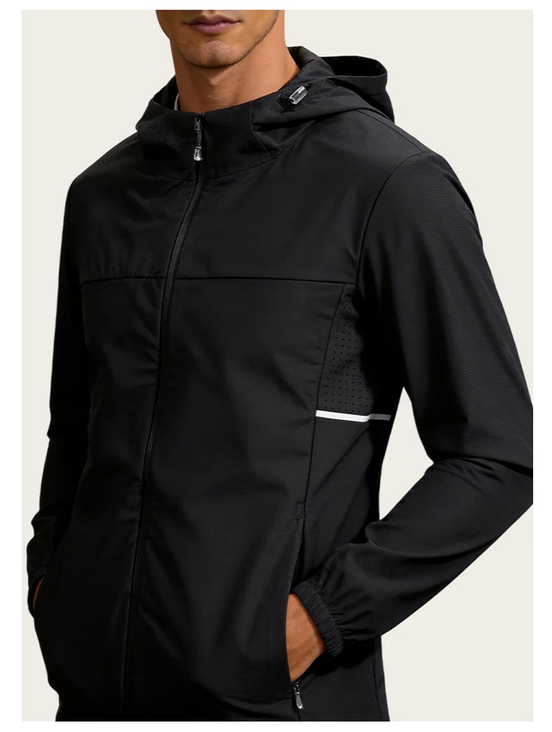 Outdoor-Softshell-Jacke mit Reißverschluss und Kapuze, neue wasserdichte Jacke für Herren, Windjacke, Frühlings- und Herbstmäntel, Wandern, Camping, leichte Jacke – Detail 11