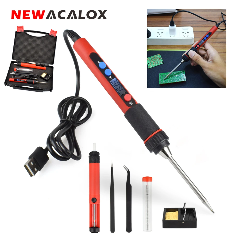 NEWACALOX DC 5V 10W Digital Temp Adjustable USB LCD Soldering Iron Kit