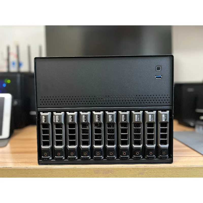 12베이 핫스왑 NAS 섀시 N10, 알루미늄, 4개의 PCIe 슬롯, MATX 보드 및 1U PSU 지원, 대용량 스토리지용