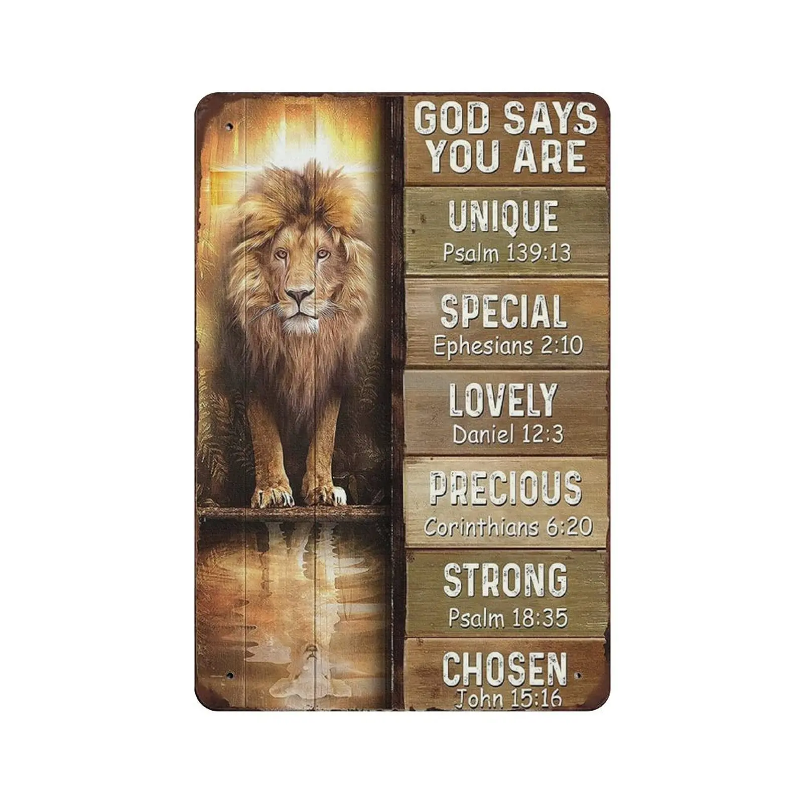 

PPFINE God Says You Are Unique Special Lovely Preciouss Lion Metal Tin Sign Artwork Poster Outdoor Sign Vintage Decor Plaque Pos