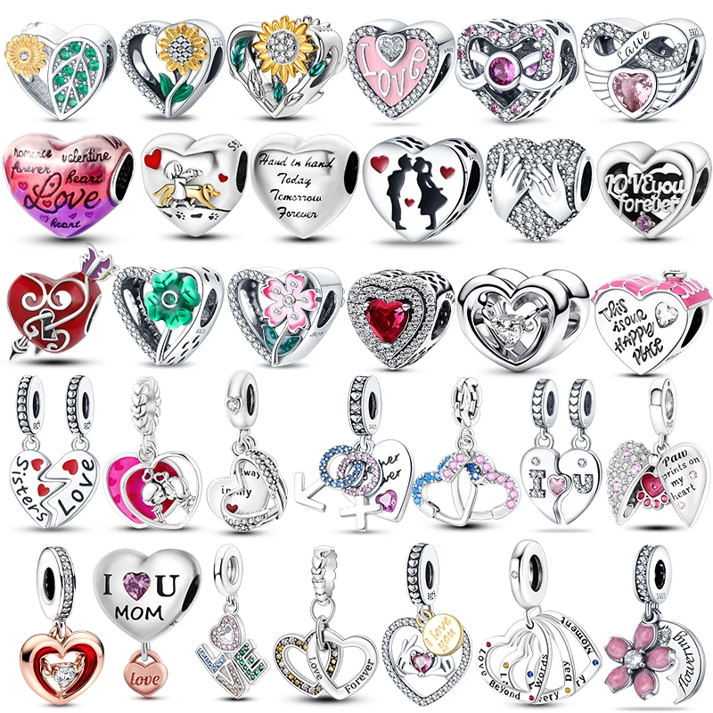 

New Valentine Day Charm Heart Love Pendant Gift 925 Silver Pendant Beads For Original Pandora Bracelet DIY Fashion Jewelry Gift